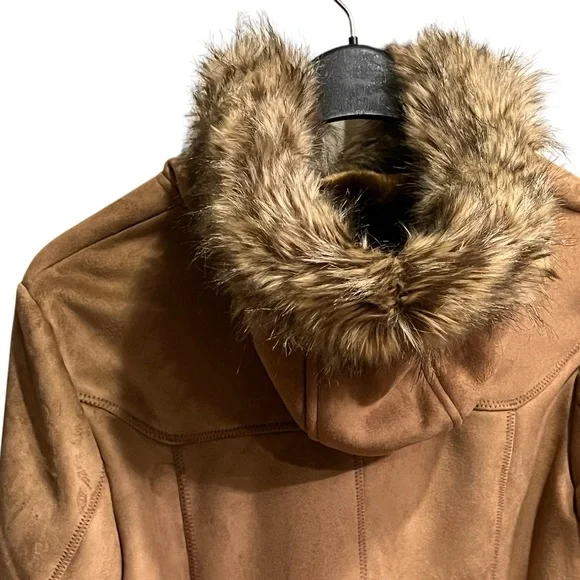 Weatherproof Brown Suede Coat with Fur